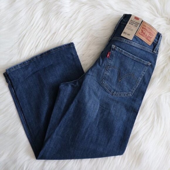 NWT Levi's Mile High Rise Wide Leg Cropped Jeans Size 27 Dark Wash Denim - Picture 7 of 9